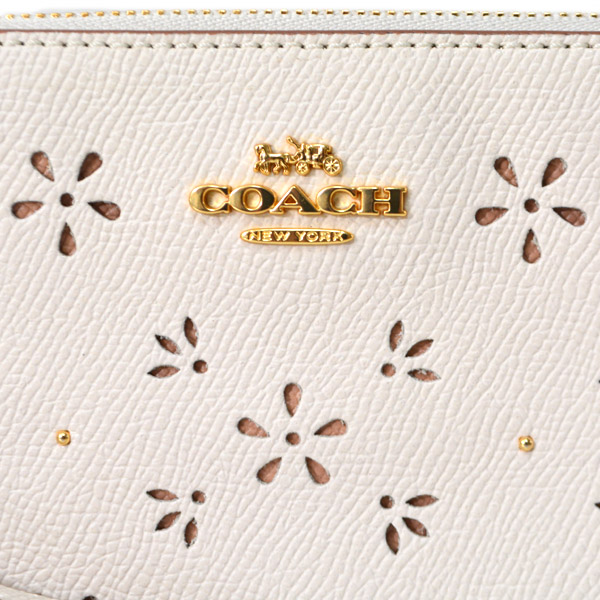 画像: 【COACH】コーチ コーティングレザー  フローラル 花柄 パンチング コーナー ジップ リストレット ポーチ チャーク〔日本未発売〕