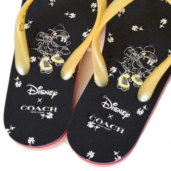 画像: 【COACH】コーチ ディズニー ミニーマウス  コラボ  フローラル ビーチ サンダル ブラック×イエロー 24cm〔日本未発売〕