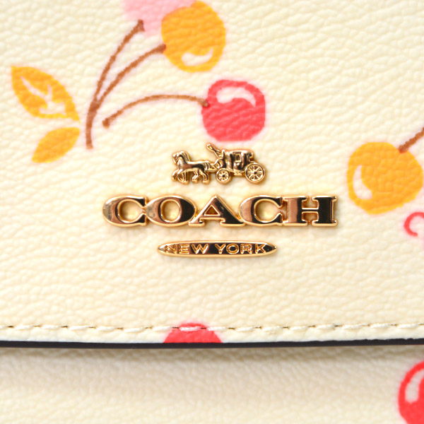 画像: 【COACH】コーチ レザー ミディアム ウォレット チェリー さくらんぼ柄 プリント 三つ折り財布 チャークマルチ（日本未発売）