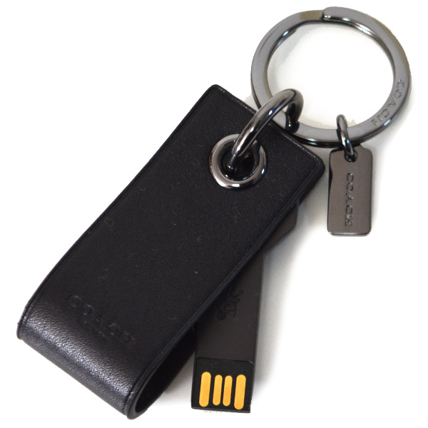 画像1: 【COACH】コーチ レザー 4GB USB メモリー キーリング ブラック〔日本未発売〕 (1)