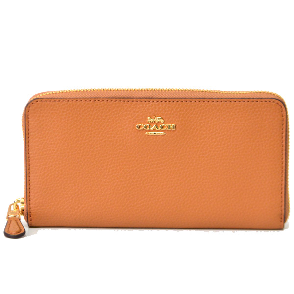 画像1: 【COACH】コーチ ラグジュアリー ペブルド レザー アコーディオン ジップ 長財布 ライトサドル（日本未発売） (1)