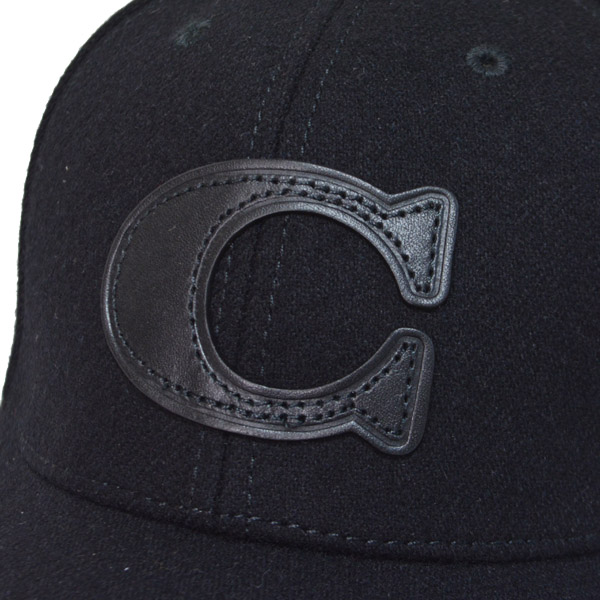 画像: 【COACH】コーチ ウール レザー ワンポイント ロゴ キャップ 帽子 ブラック〔日本未発売〕