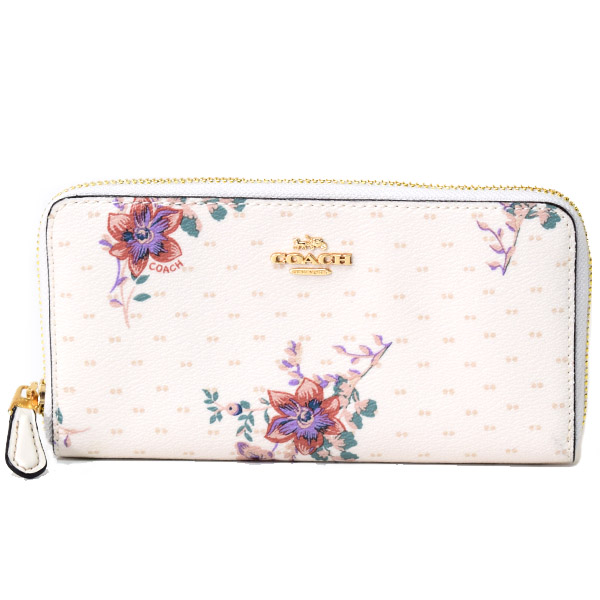 Coach コーチ コーティングレザー マグノリア ブーケ 花柄 フラワー フローラル プリント アコーディオン ジップ アラウンド 長財布 チャークマルチ 日本未発売 34585 コーチ専門店 コチガル