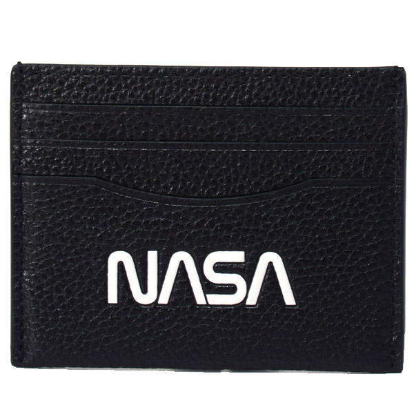 画像1: 【COACH】コーチ レザー NASA ロゴ プリント スペースモチーフ スリム カードケース 定期入れ 名刺入れ ブラック（日本未発売） (1)