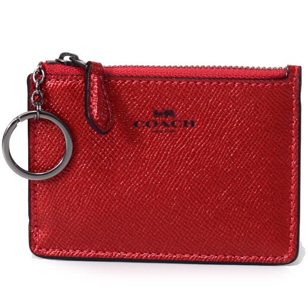 画像1: 【COACH】コーチ エンボスド メタリック レザー キーリング付 スキニー コインケース メタリックホットピンク(日本未発売） (1)