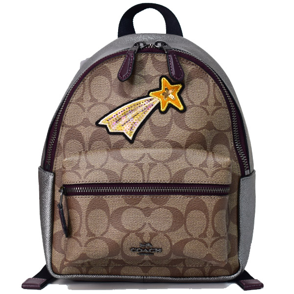 COACH】コーチ コーティングキャンバス レザー チャーリー 販売値下 チャーリー バックパック リュック コーチ シグネチャー ブラック レザー リュック/バックパック