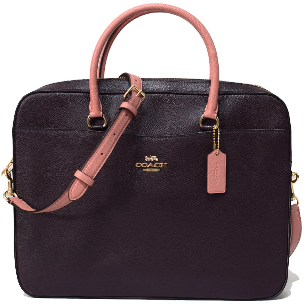 画像1: 【COACH】コーチ メンズ コーティングレザー ジップ  ビジネス ブリーフケース ショルダー 2WAYバッグ オックスブラッド×ピンク 〔日本未発売〕 (1)