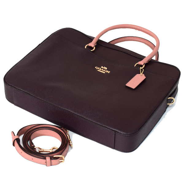 画像: 【COACH】コーチ メンズ コーティングレザー ジップ  ビジネス ブリーフケース ショルダー 2WAYバッグ オックスブラッド×ピンク 〔日本未発売〕