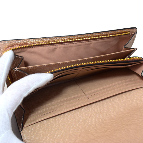 COACH】コーチ メタリック レザー スリム フラップ 長財布 ローズ 
