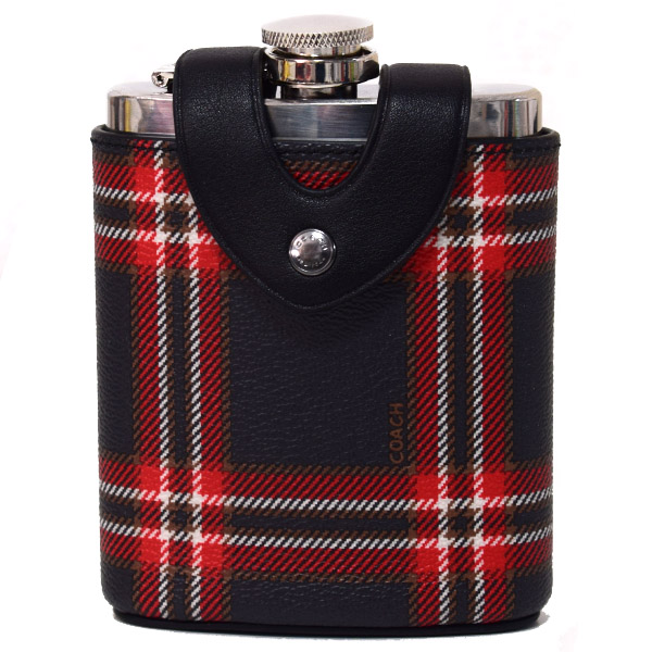 COACH】コーチ レザー ウイスキー ボトル チェック柄 ヒップフラスコ