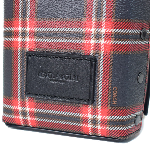 画像: 【COACH】コーチ スムースレザー コーティングキャンバス チェック柄 プリント ワイン ボトル バッグ ミッドナイトネイビーマルチ〔日本未発売〕