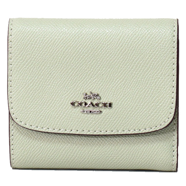 画像1: 【COACH】コーチ ラグジュアリー クロスグレーン レザー スモール 三つ折り財布  ペールグリーン（日本未発売) (1)