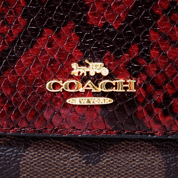 画像: 【COACH】コーチ スネーク エンボス パイソン レザー コーティングキャンパス シグネチャー 三つ折り ミディアム ウォレット  財布 ブラウン×ブラックマルチ〔日本未発売〕