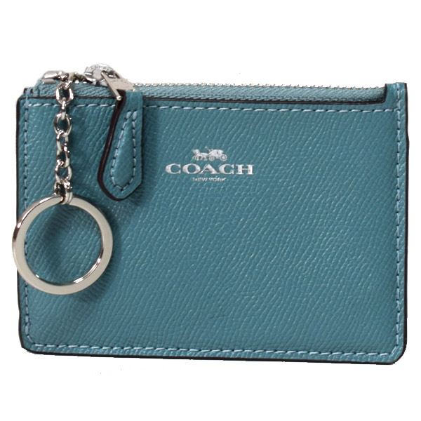 画像1: 【COACH】コーチ エンボスド レザー キーリング付 スキニー コインケース マリン（日本未発売） (1)