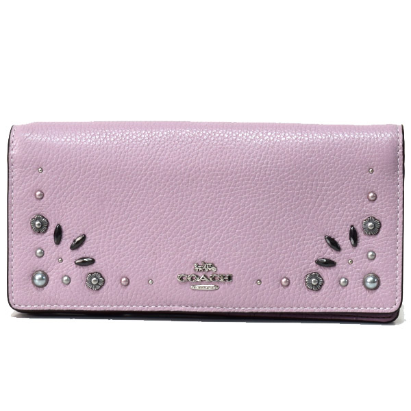 ☆新品☆COACH コーチ 長財布  花柄 スタッズ(ピンク)