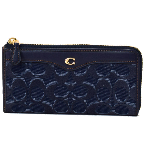 激安通販新作 coach デニム アコーディオン シグニチャー - 長財布