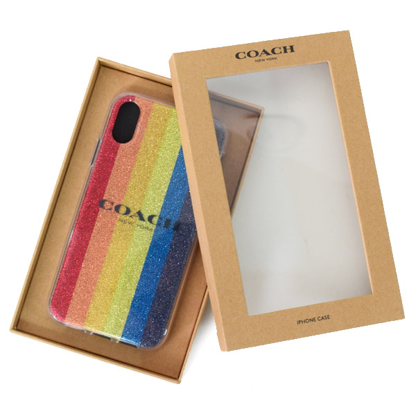 画像: 【COACH】コーチ プラスチック グリッター レインボー ストライプ iPhoneX/Xs（iPhone10/10s）専用 ケース マルチカラー〔日本未発売〕