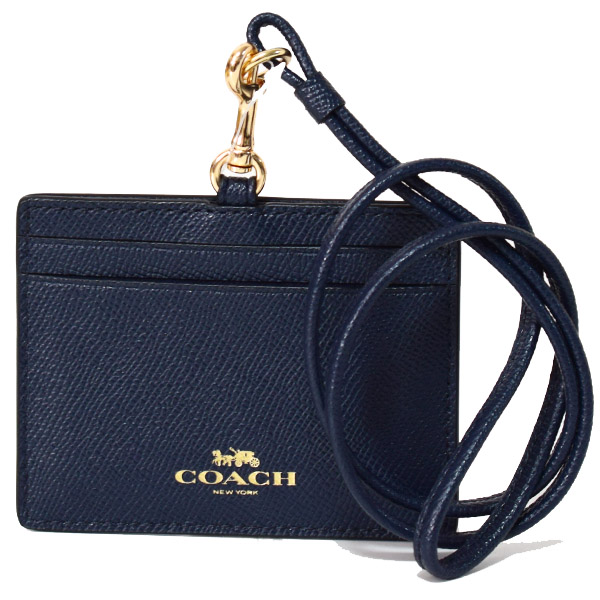 画像1: 【COACH】コーチ クロスグレインレザー ID ランヤード 首かけ カードケース ミッドナイト（日本未発売） (1)