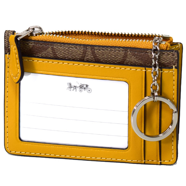 画像: 【COACH】コーチ コーティングキャンパス  シグネチャー キーリング付 スキニー コインケース カーキ×フラックス（日本未発売）