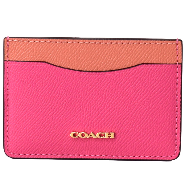 画像1: 【COACH】コーチ クロスグレインレザー スリム カードケース 定期入れ 名刺入れ ピンクルビーマルチ（日本未発売） (1)