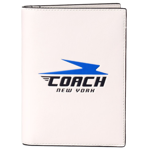 画像1: 【COACH】コーチ カーフレザー ヴィンテージ コーチ モチーフ パスポート ケース チャーク（日本未発売） (1)