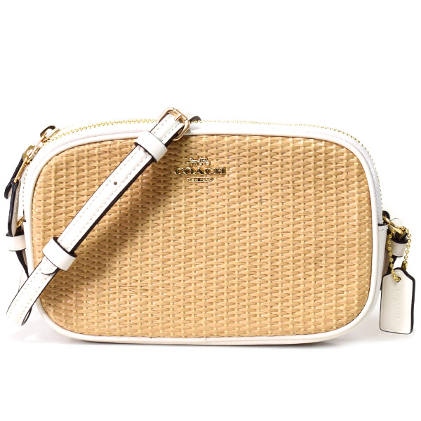 Coach コーチ シンセティックストロー スムースレザー クロスボディー ポーチ ダブルジップ ショルダーバッグ ナチュラル チャーク 日本未発売 73070 コーチ専門店 コチガル