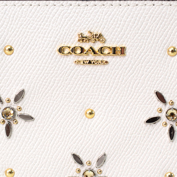 画像: 【COACH】コーチ クロスグレインレザー オールオーバー ジェム ビジュー スタッズ アコーディオン ジップ 長財布 チャーク（日本未発売）