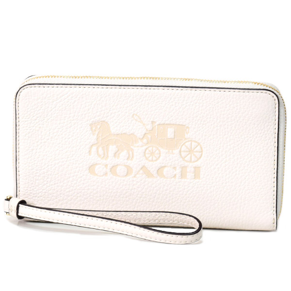 画像1: 【COACH】コーチ ペブルレザー ロゴ 型押し ジップ ラージ フォン iPhone スマホ ウォレット リストレット 財布 チャーク〔日本未発売〕 (1)