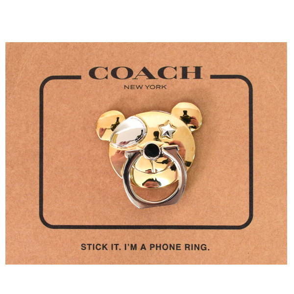 画像1: 【COACH】コーチ メタル ベアー くま スマホ フォン グリップ バンカーリング ゴールド（日本未発売） (1)