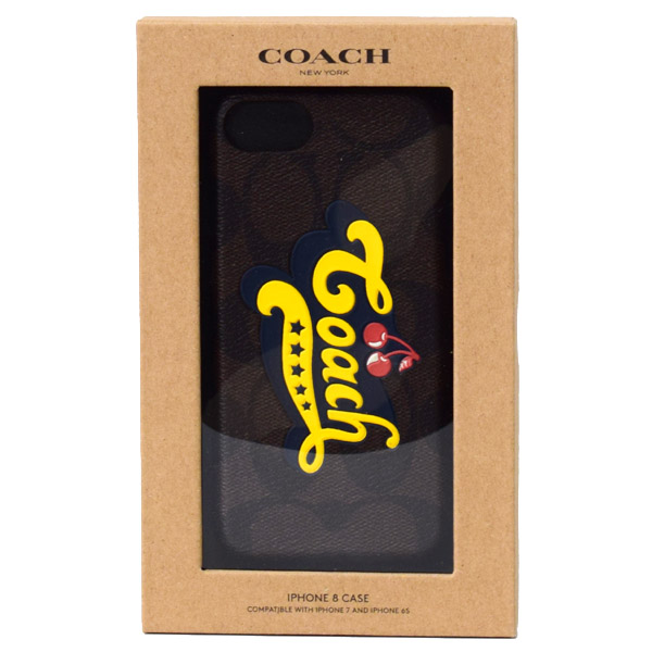 画像1: 【COACH】コーチ コーティングキャンバス シグネチャー ロゴ プラーク チェリー さくらんぼ iPhone6s、iPhone7、iPhone8専用 ケース マホガニー×マルチカラー〔日本未発売〕 (1)