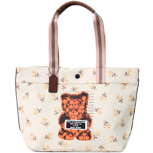 画像1: 【COACH】コーチ キャンバス スムースレザー シグネチャー WhIsBe ウィズビー コラボ ヴァンダル ガミー ベア 花柄 フラワー フローラル トートバッグ チャークマルチ〔日本未発売〕 (1)