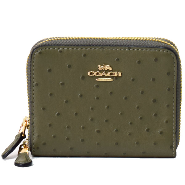 画像1: 【COACH】コーチ オーストリッチエンボスレザー スモール ダブルジップ アラウンド 二つ折り 財布 ミリタリーグリーン〔日本未発売〕 (1)