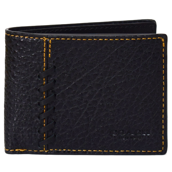 画像1: 【COACH】コーチ メンズ バッファローエンボスドレザー リップ アンド リペアー スリム ビルフォード ウォレット 二つ折り パスケース 定期入れ カードケース 財布 専用BOX付 ブラック（日本未発売） (1)