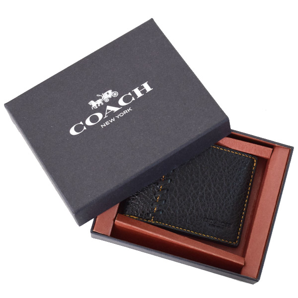 画像: 【COACH】コーチ メンズ バッファローエンボスドレザー リップ アンド リペアー スリム ビルフォード ウォレット 二つ折り パスケース 定期入れ カードケース 財布 専用BOX付 ブラック（日本未発売）