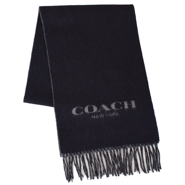 画像1: 【COACH】コーチ ウール カシミア バイカラー ロゴ スカーフ マフラー ブラック×グレー（日本未発売） (1)