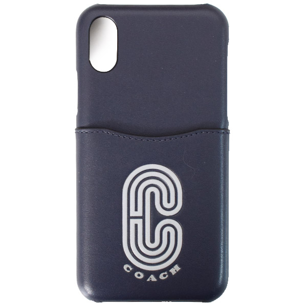 画像: 【COACH】コーチ カーフレザー リフレクティブ ロゴ パッチ ポケット付き iPhoneX/Xs（iPhone10/10s）専用 ケース ミッドナイトネイビーマルチ〔日本未発売〕