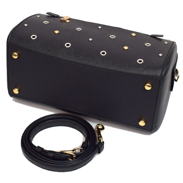 画像: 【COACH】コーチ クロスグレインレザー ローワン グロメット パンチング スタッズ リベット サッチェル 2WAY ボストン クロスボディー 斜めがけ ショルダー ハンドバッグ ブラック（日本未発売）