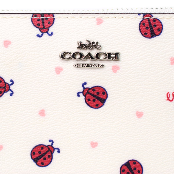 画像: 【COACH】コーチ コーティングキャンバス レディーバグ てんとう虫 プリント アコーディオン ジップ 長財布 チャーク×レッドマルチ（日本未発売）