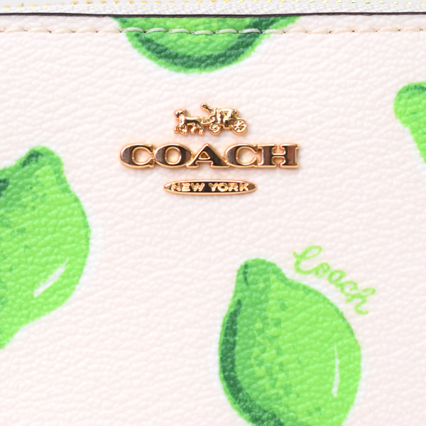 画像: 【COACH】コーチ コーティングキャンバス スムースレザー ライム フルーツ プリント スモール ジップ アラウンド 二つ折り 財布 チャーク×グリーンマルチ〔日本未発売〕