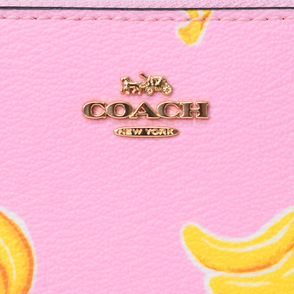 画像: 【COACH】コーチ コーティングキャンバス スムースレザー バナナ フルーツ プリント スモール ジップ アラウンド 二つ折り 財布 ピンク×レモネードマルチ〔日本未発売〕