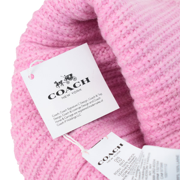 画像: 【COACH】コーチ メリノウール ニット ロゴ ビーニー キャップ 帽子 ピンク（日本未発売）