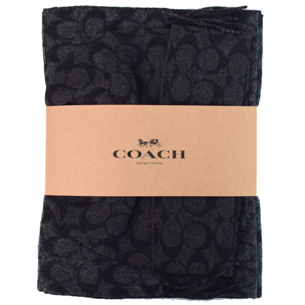 画像1: 【COACH】コーチ ウール カシミヤ シグネチャー  スカーフ マフラー+ハット ビーニー 帽子 ２点セット ブラックシグネチャー（日本未発売） (1)