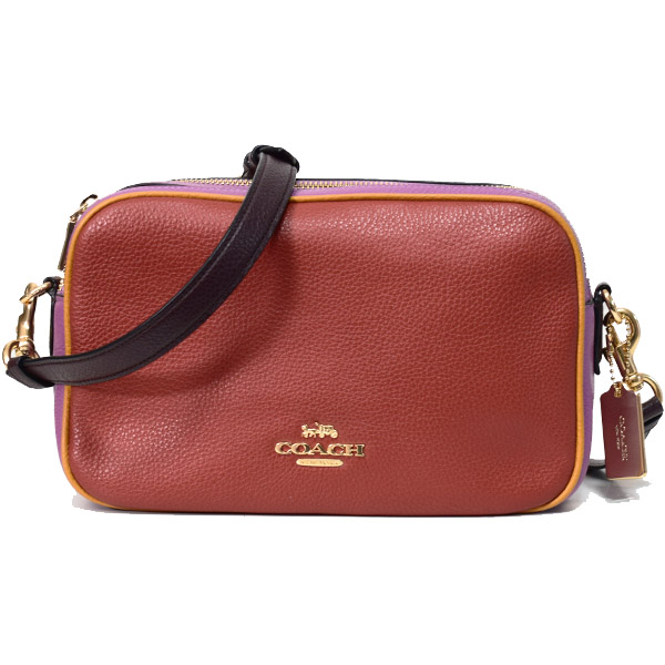 Coach コーチ ペブルレザー ジェス カラーブロック ダブルジップ クロスボディ 2way クラッチ 斜め掛け ショルダーバッグ テラコッタ イエローマルチ 日本未発売 Coach1570 コーチ専門店 コチガル