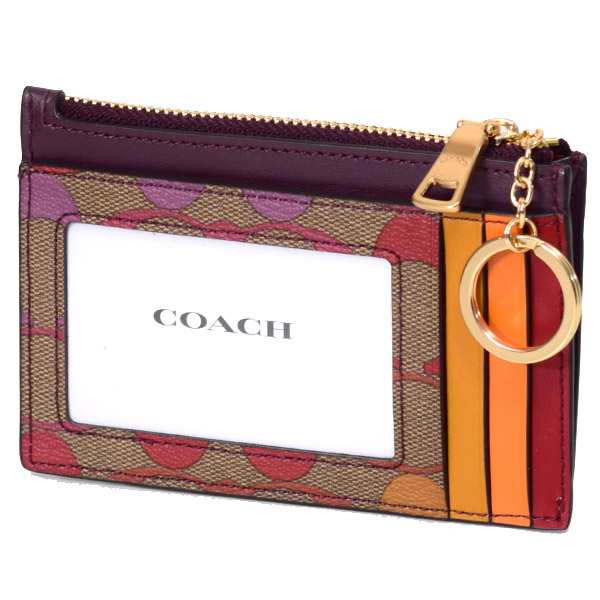 画像: 【COACH】コーチ コーティングキャンバス スムースレザー シグネチャー レインボー キーリング付き XL ミニ スキニー IDケース コインケース カーキマルチ（日本未発売）