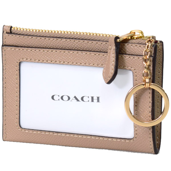 画像: 【COACH】コーチ クロスグレインレザー ロゴ キーリング付き ミニ スキニー IDケース コインケース トープ（日本未発売）