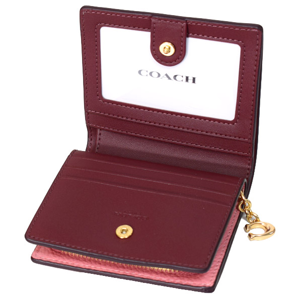 【COACH】コーチ ぺブルレザー ロゴチャーム スナップ ウォレット 二つ折り 財布 タフィー（日本未発売）