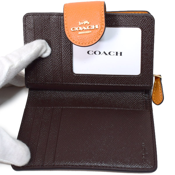 画像: 【COACH】コーチ クロスグレインレザー ロゴ ミディアム コーナー ジップ ウォレット 二つ折り財布 バタースコッチ（日本未発売）