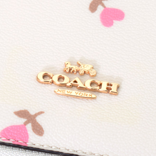 画像: 【COACH】コーチ コーティングキャンバス スムースレザー ハート フローラル 花柄 フラワー プリント ラージ スクエア ファスナー ミラー付き アクセサリー ポーチ 小物入れ ジュエリーボックス チャークマルチ（日本未発売）