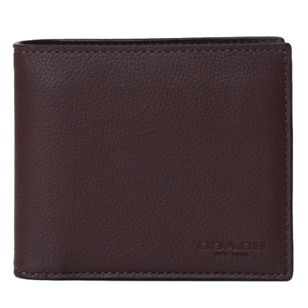 画像1: 【COACH】コーチ メンズ カーフレザー コンパクト ID 二つ折り財布 マホガニー（日本未発売） (1)