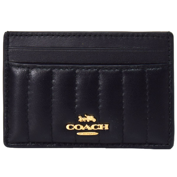 画像1: 【COACH】コーチ ナッパレザー スムースレザー リニア キルティング スリム カードケース 定期入れ 名刺入れ ブラック（日本未発売） (1)